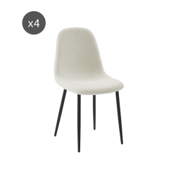 Lot de 4 chaises LENA tissu bouclette écru pieds métal noir