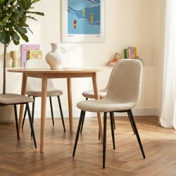 Lot de 4 chaises LENA tissu bouclette écru pieds métal noir