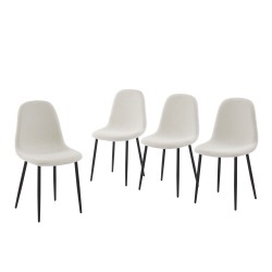 Lot de 4 chaises LENA tissu bouclette écru pieds métal noir