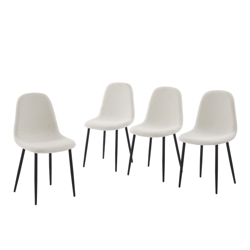 Lot de 4 chaises LENA tissu bouclette écru pieds métal noir