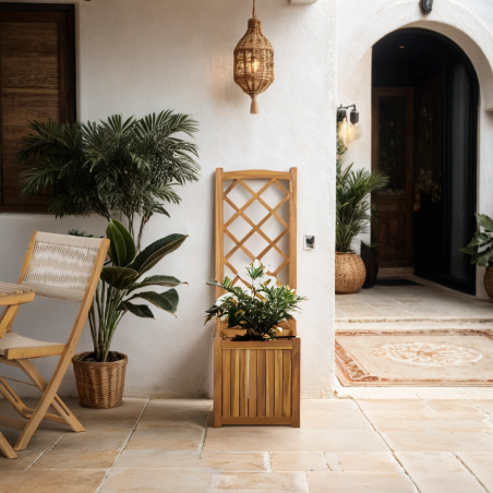 Jardinière avec treillis MIRI  en bois d'acacia 43,5x43,5x130 cm