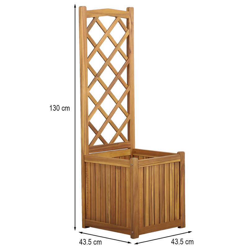 Jardinière avec treillis MIRI  en bois d'acacia 43,5x43,5x130 cm