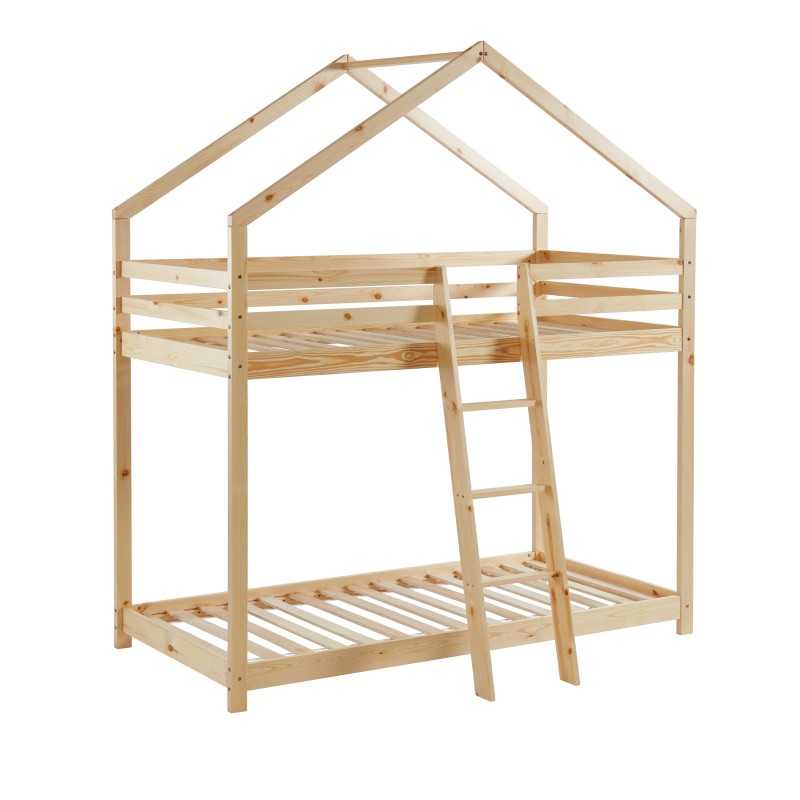 Lit cabane superposé TINY  pin naturel  90x190 sommier inclus