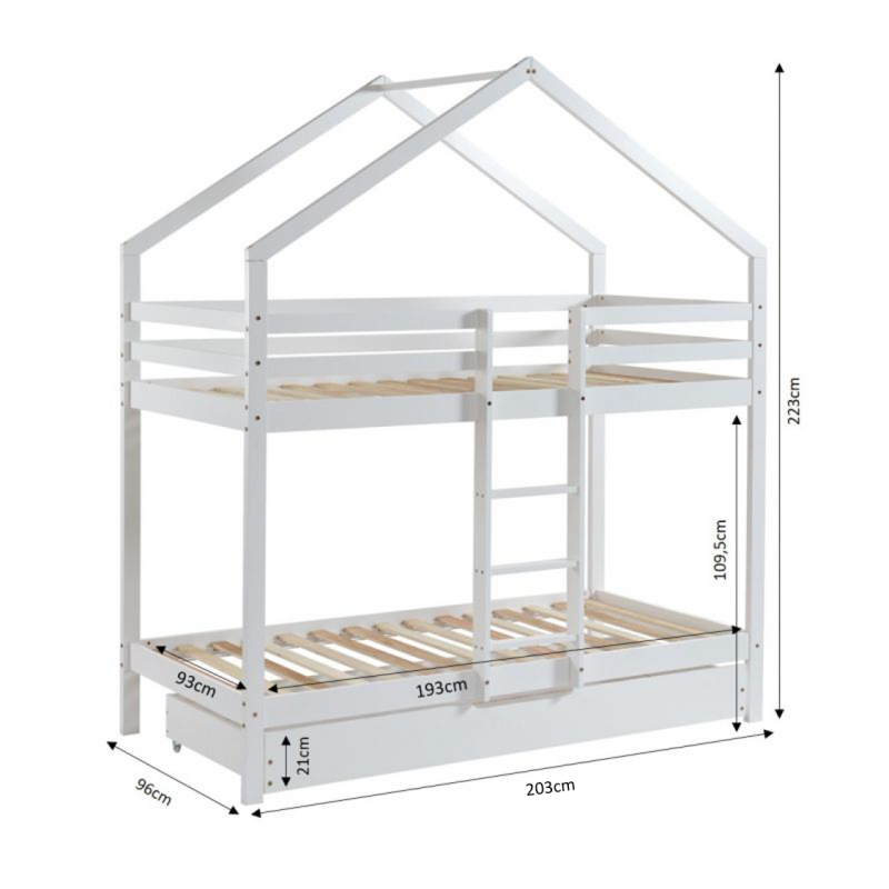 Lit cabane superposé TINY  pin blanc  90x190 sommier inclus