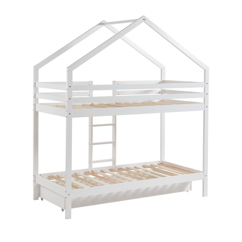 Lit cabane superposé TINY  pin blanc  90x190 sommier inclus