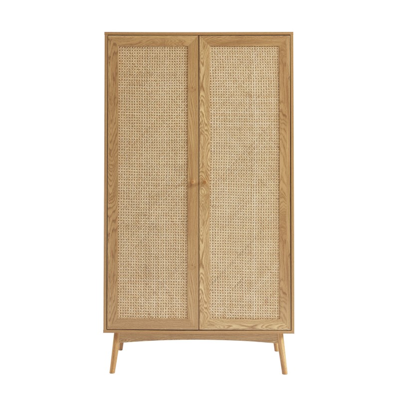 Armoire INES effet chêne et cannage rotin 2 portes 100cm