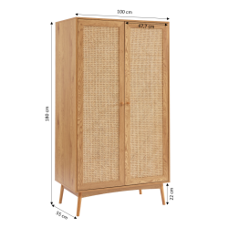 Armoire INES effet chêne et cannage rotin 2 portes 100cm