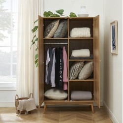 Armoire INES effet chêne et cannage rotin 2 portes 100cm