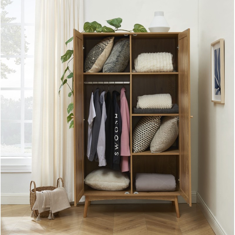 Armoire INES effet chêne et cannage rotin 2 portes 100cm