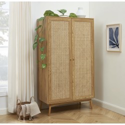 Armoire INES effet chêne et cannage rotin 2 portes 100cm