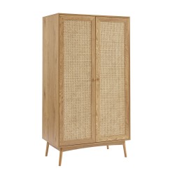 Armoire INES effet chêne et cannage rotin 2 portes 100cm