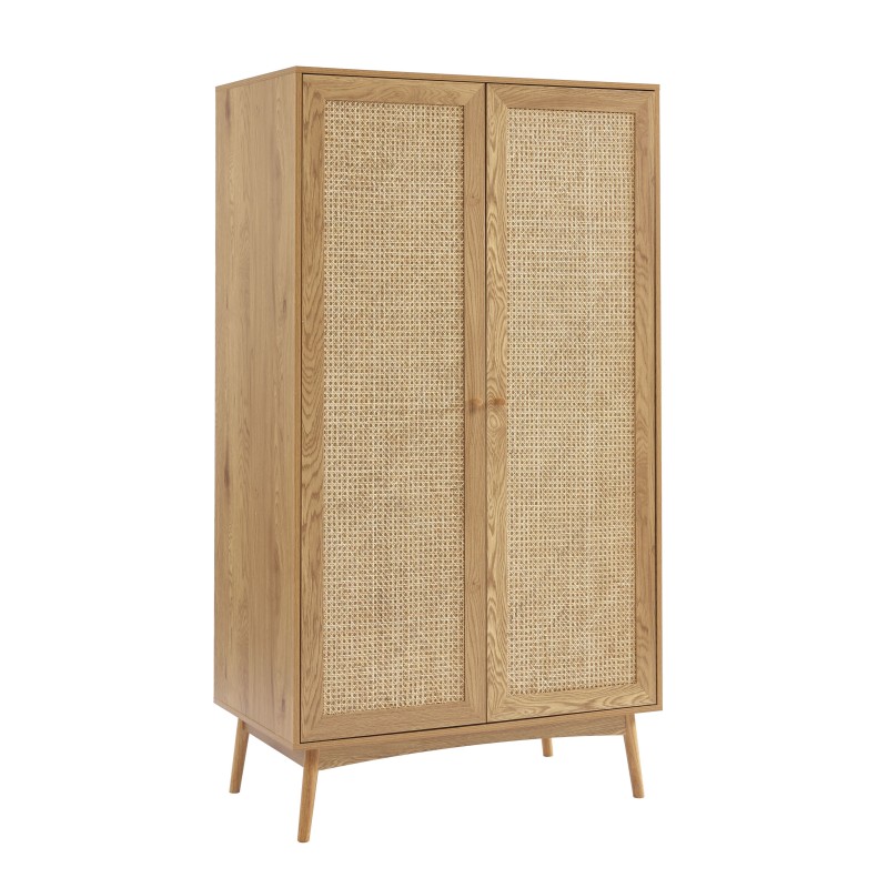 Armoire INES effet chêne et cannage rotin 2 portes 100cm