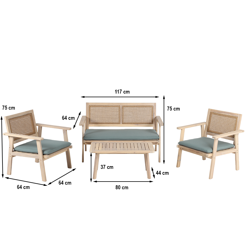 Salon de jardin MATA en bois d'acacia 4 places vert anglais