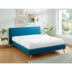 Lit Double GUSTAVE Tissu Bleu canard 140x190cm