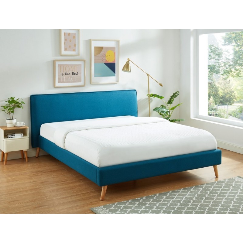 Lit Double GUSTAVE Tissu Bleu canard 140x190cm