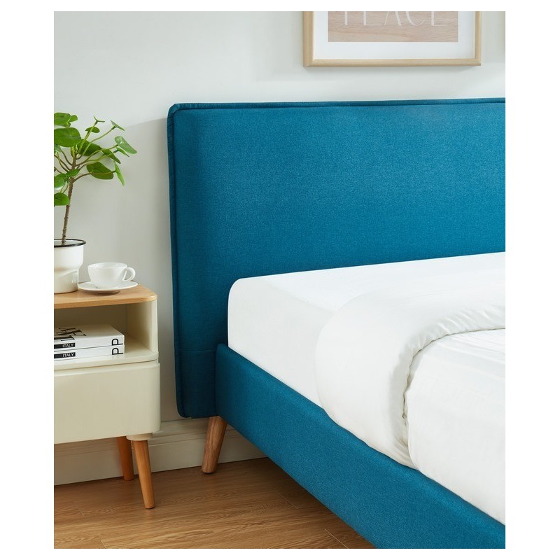 Lit Double GUSTAVE Tissu Bleu canard 140x190cm