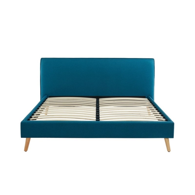 Lit Double GUSTAVE Tissu Bleu canard 140x190cm