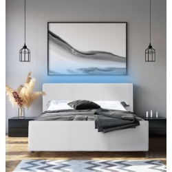 Lit coffre à led ASTRA  simili blanc  140x190 sommier inclus