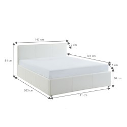 Lit coffre à led ASTRA  simili blanc  140x190 sommier inclus