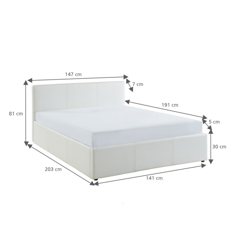 Lit coffre à led ASTRA  simili blanc  140x190 sommier inclus