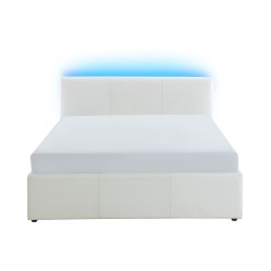 Lit coffre à led ASTRA  simili blanc  140x190 sommier inclus
