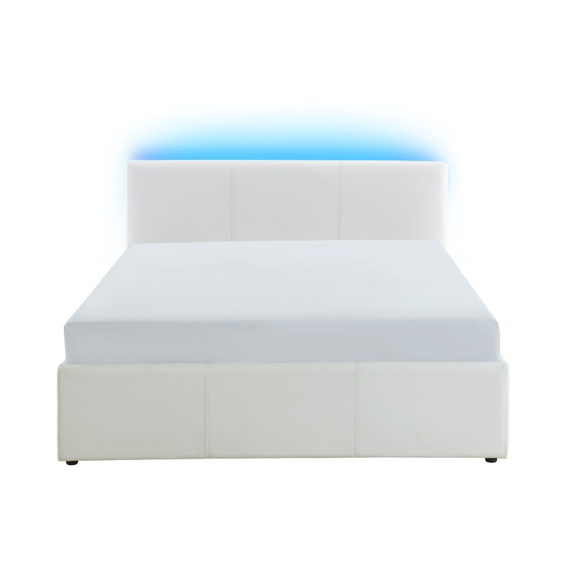 Lit coffre à led ASTRA  simili blanc  140x190 sommier inclus