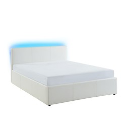 Lit coffre à led ASTRA  simili blanc  140x190 sommier inclus