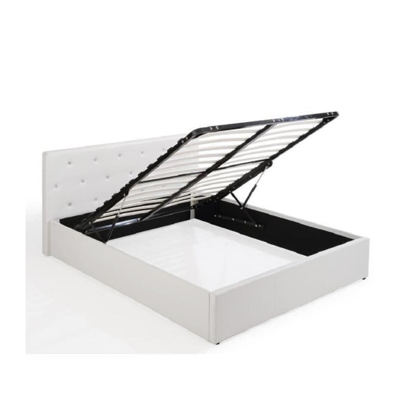 Lit coffre BAHIA simili blanc 140x190 sommier inclus