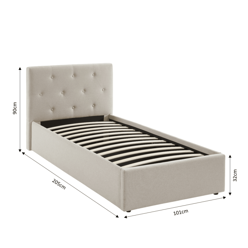 Lit coffre BAHIA tissu beige lin 90x190 sommier inclus