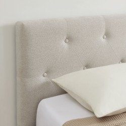 Lit coffre BAHIA tissu beige lin 90x190 sommier inclus