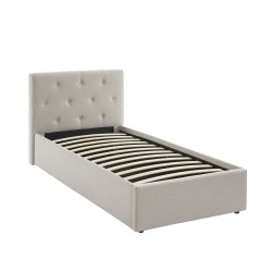 Lit coffre BAHIA tissu beige lin 90x190 sommier inclus