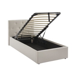 Lit coffre BAHIA tissu beige lin 90x190 sommier inclus