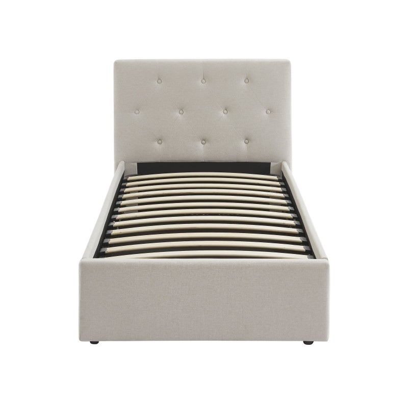 Lit coffre BAHIA tissu beige lin 90x190 sommier inclus