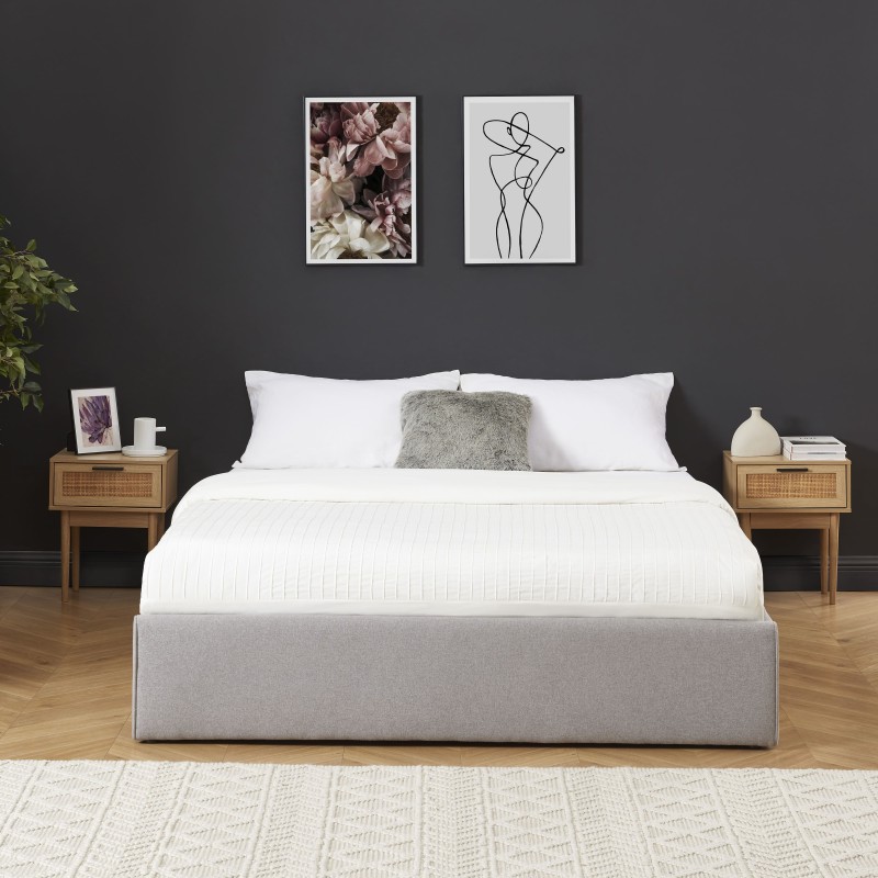 Lit coffre SAKURA tissu gris chiné 140x190 sommier inclus