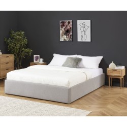 Lit coffre SAKURA tissu gris chiné 140x190 sommier inclus