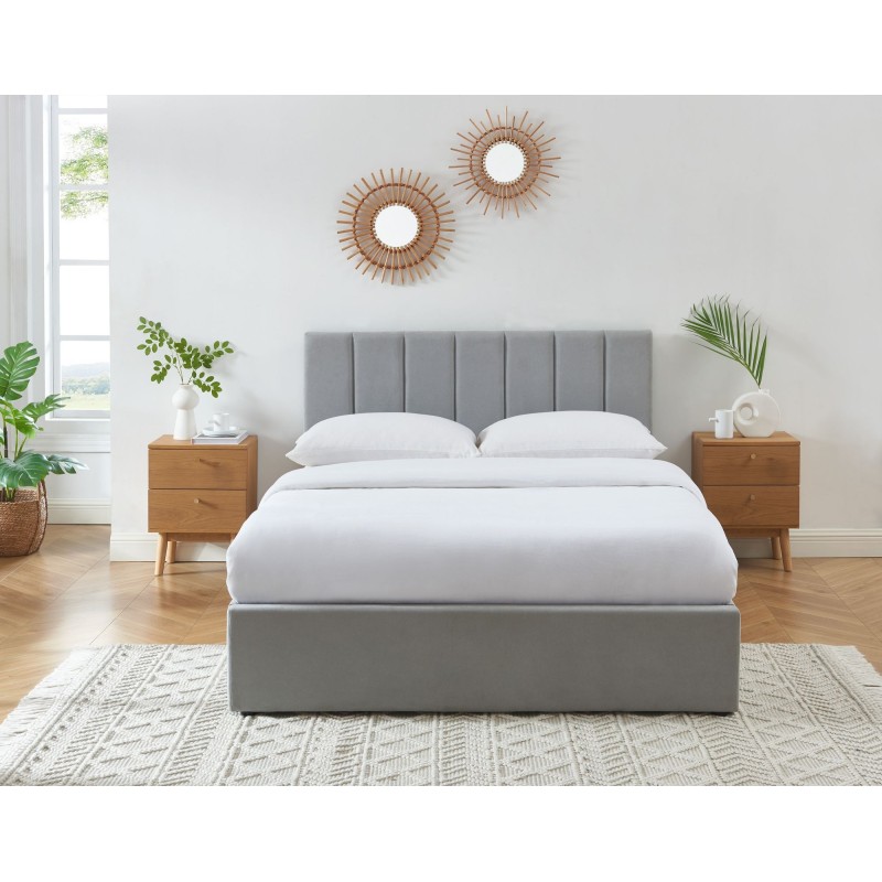 Lit coffre MARIUS tissu gris 140x190 cm