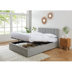 Lit coffre MARIUS tissu gris 140x190 cm