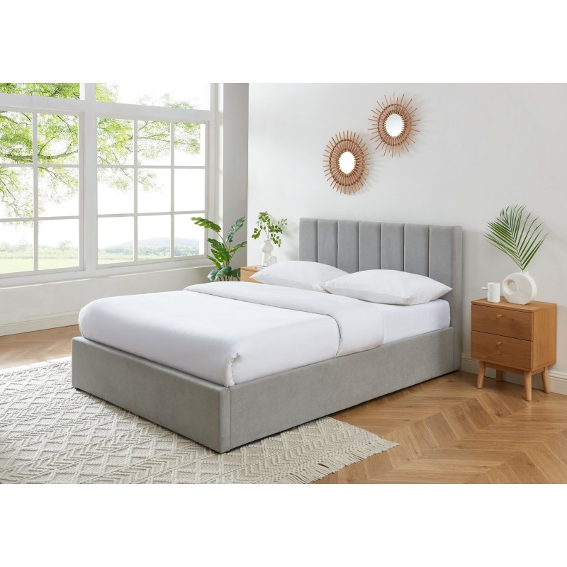 Lit coffre MARIUS tissu gris 140x190 cm