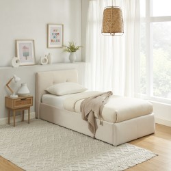 Lit coffre SEGURO velours beige crème 90x190 sommier inclus
