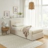 Lit coffre SEGURO velours beige crème 90x190 sommier inclus