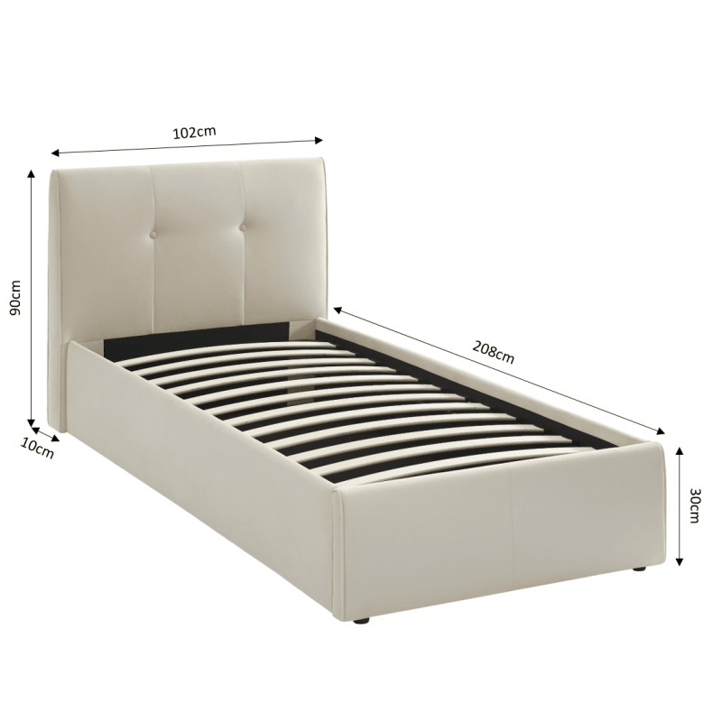 Lit coffre SEGURO velours beige crème 90x190 sommier inclus