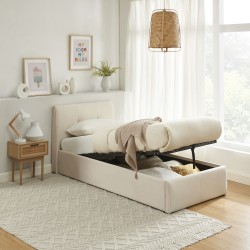 Lit coffre SEGURO velours beige crème 90x190 sommier inclus