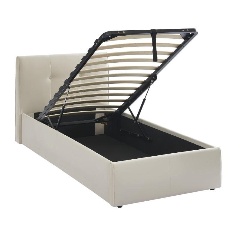 Lit coffre SEGURO velours beige crème 90x190 sommier inclus