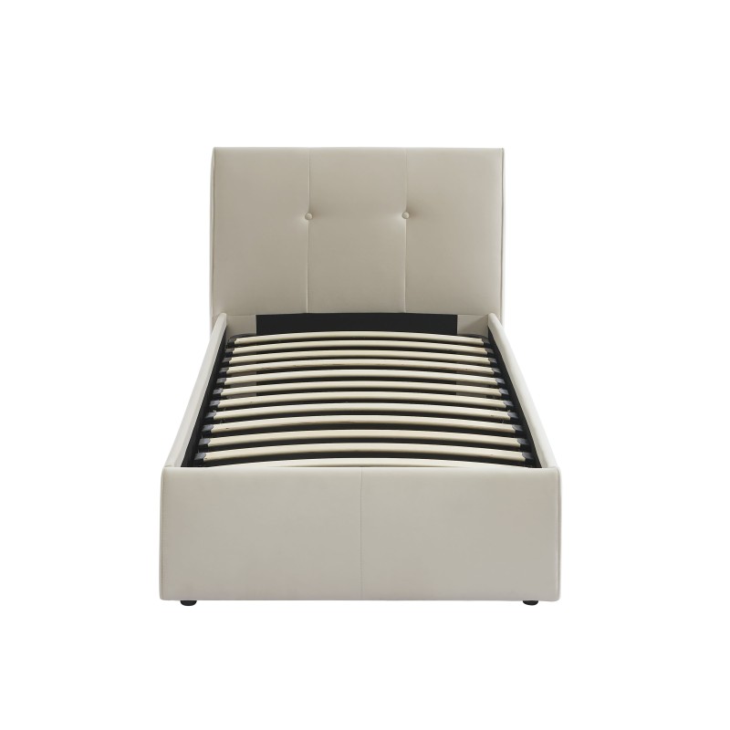 Lit coffre SEGURO velours beige crème 90x190 sommier inclus