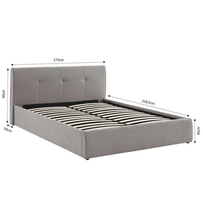 Lit coffre SEGURO tissu gris chiné 160x200 sommier inclus