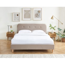 Lit double KNUT velours beige sable 160x200 sommier inclus