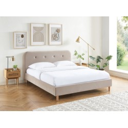Lit double KNUT velours beige sable 160x200 sommier inclus