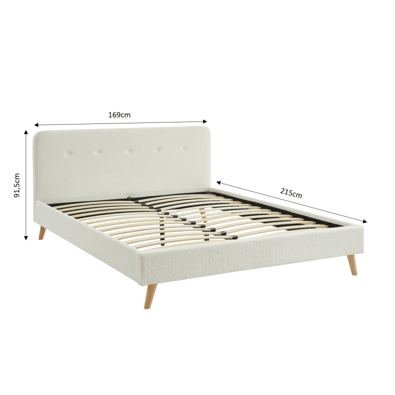 Lit ANDREAS tissu bouclette écru 160x200 sommier inclus