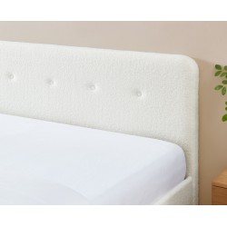 Lit ANDREAS tissu bouclette écru 160x200 sommier inclus