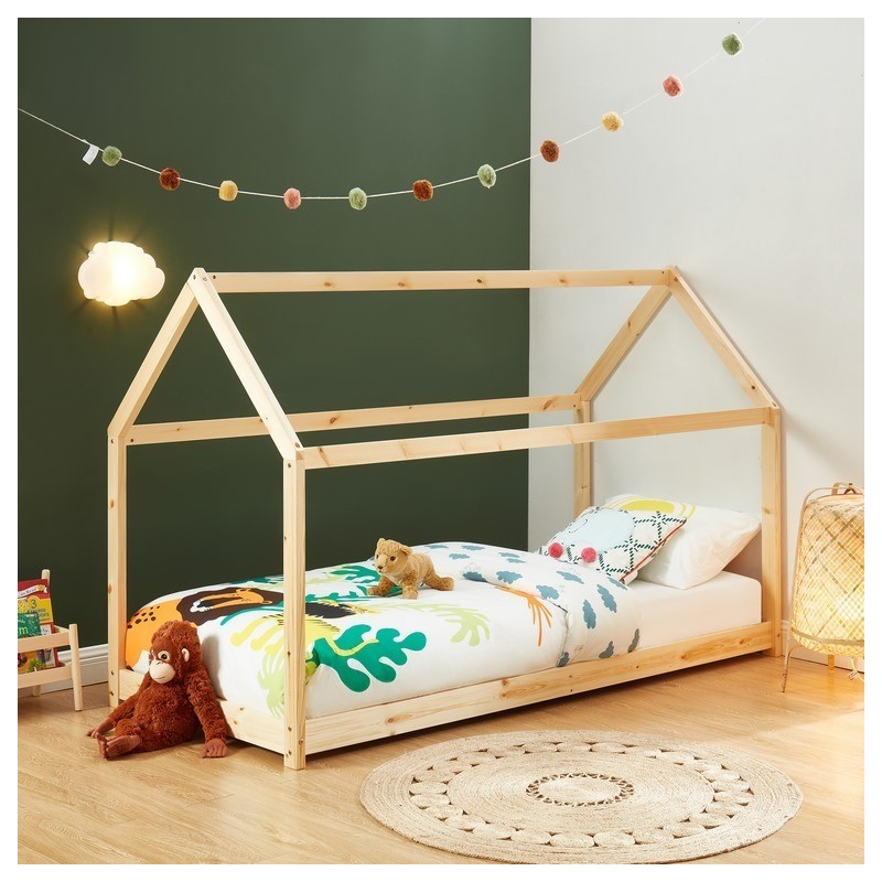 Lit enfant cabane TINY  pin naturel  90x200 sommier inclus